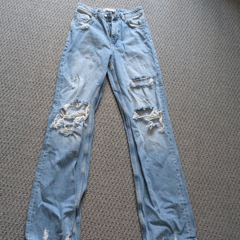 Zara Blue Flare Wide Leg Jeans